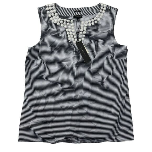 NWT Talbots Blue White Striped Beaded Sleeveless Blouse Tank Size 4P Stretch - Picture 1 of 12